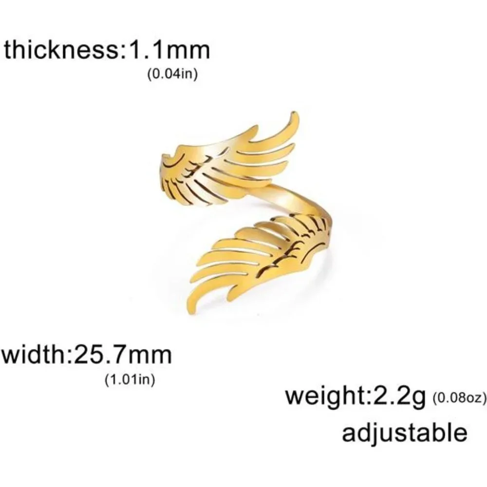 Dreamtimes Open Ring with Flying Angel Wings for Women and Men Adjustable